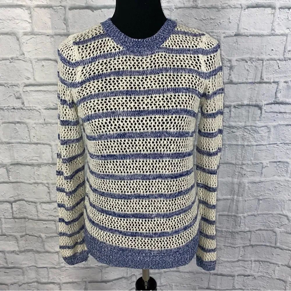 Xhilaration loose knit cotton blend stripe sweater blue & white sz S women